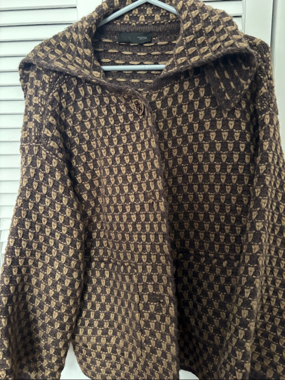Textured Brown Patterned Button-Front Cardigan Sweater